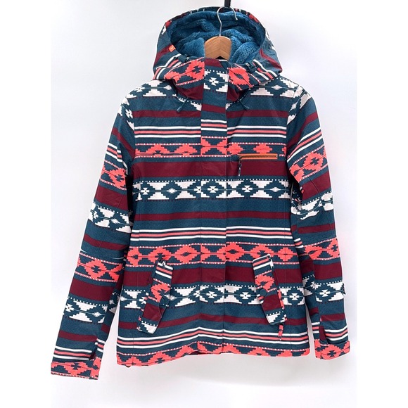 Roxy Jacket Jetty Snowboard Aztec Southwestern Print Women Size XS Teal Blue Ski - Picture 1 of 15